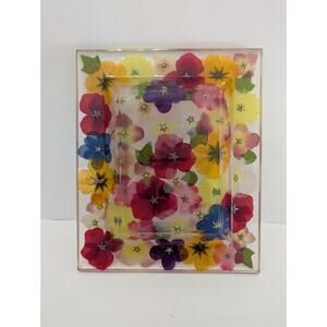 Vintage Acrylic Lucite Tray With Multicolored Flowers 12” X 10” Vintage Summer